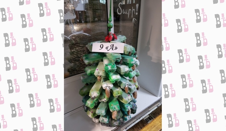 Старшеклассники Калужской области сделали ёлку из яичных ячеек