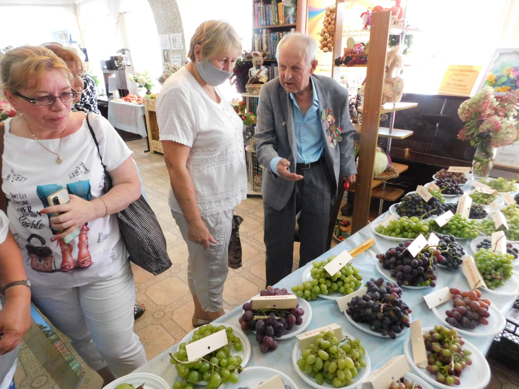 Владимир Морозов привез на выставку почти три десятка сортов винограда.JPG