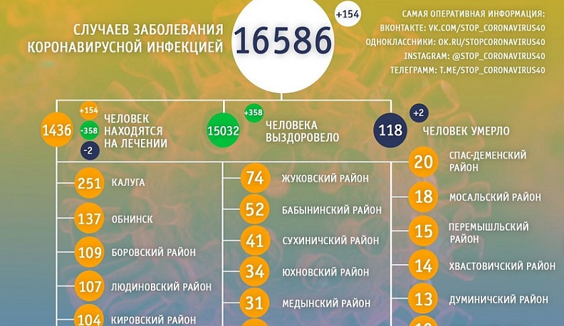 В Калужской области от коронавируса за сутки выздоровело 358 человек