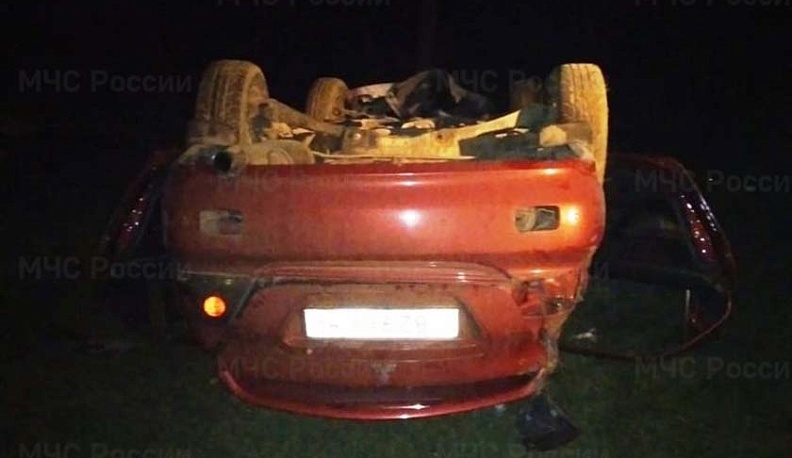 Ночью под Калугой иномарка улетела в кювет и перевернулась