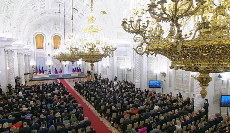 Владимир Путин выступил на церемонии подписания договоров о принятии в состав РФ новых субъектов