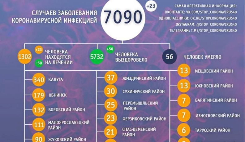 В Калужской области за сутки от коронавируса выздоровели 50 человек 