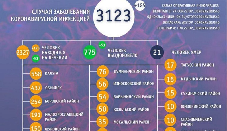 В Калужской области 775 человек переболели коронавирусом