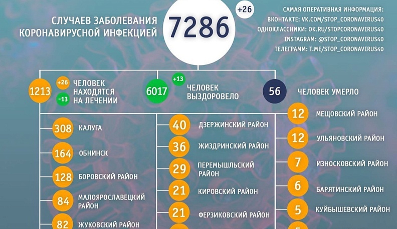 В Калужской области еще 26 человек заболели коронавирусом