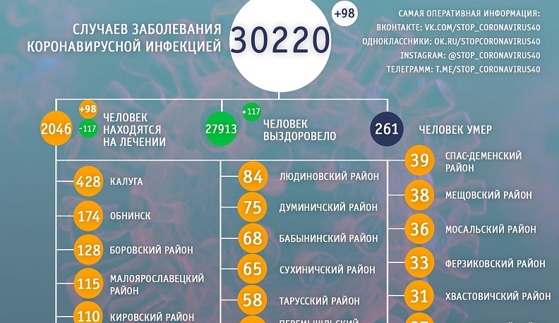 В Калужской области число выздоровевших от коронавируса превышает число заболевших