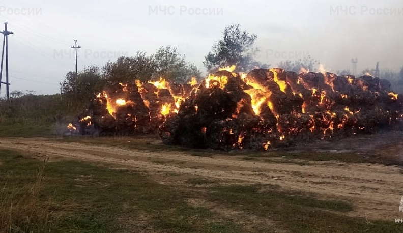 Стога сена загорелись в Козельске 