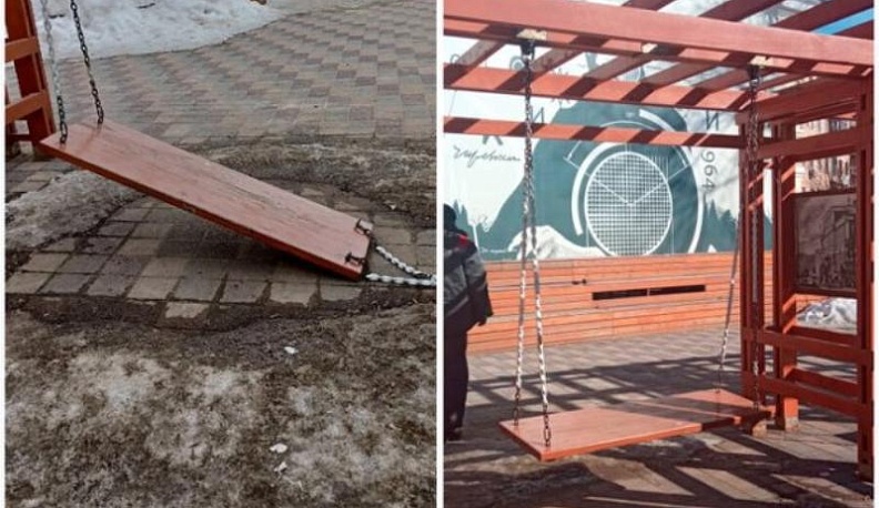 В Калуге отремонтировали сломанные качели в сквере на улице Ленина