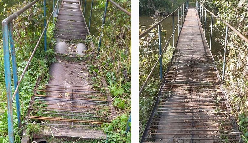 Четверо калужан отремонтировали ведущий в сосновый бор мост 