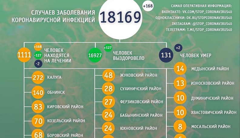 В Калужской области от коронавируса лечатся 1111 человек