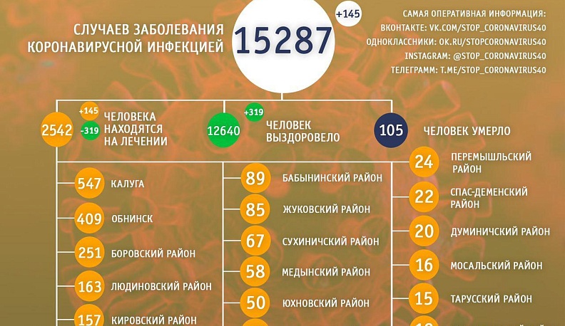 За сутки в Калужской области 319 человек выздоровели от коронавируса