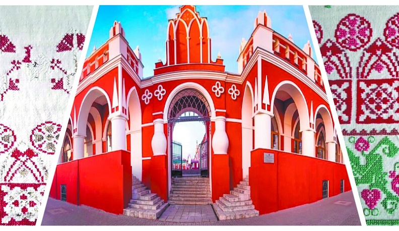 Рушник, вышитый в 1875 году и реплика рушника, вышитая Андреем Шапиным.