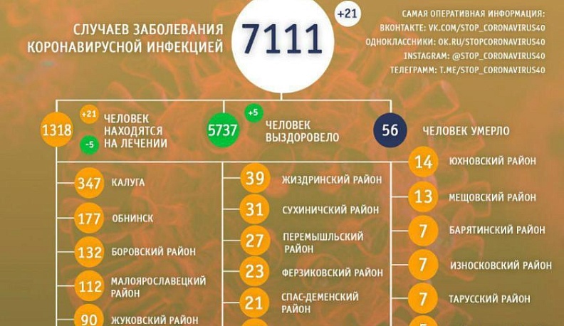 Еще у 21 жителя Калужской области подтвердился коронавирус