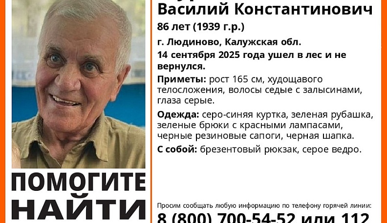 В Людинове разыскивают 86-летнего пенсионера, ушедшего в лес