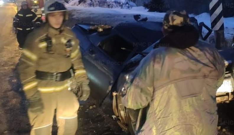 В Калужской области водитель «Приоры» влетел в столб и погиб