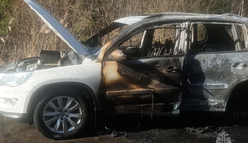 На одной из дорог в Калужской области сгорел автомобиль