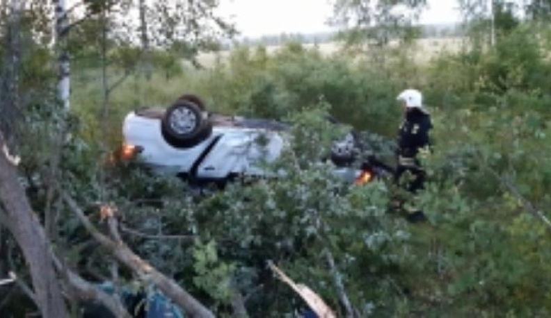 В Калужской области Volkswagen слетел с дороги и перевернулся