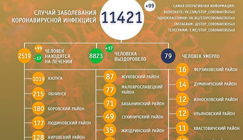 В Калужской области 99 новых подтвержденных случаев коронавируса