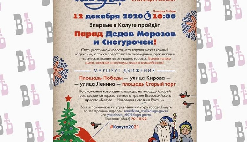 Новогодние гуляния в Калуге начнутся с парада Дедов Морозов и Снегурочек